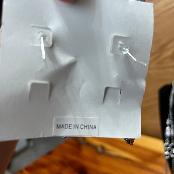 Lia Sophia Charade Silver Tone W Black Beading Necklace Earrings Set Layered NEW - Picture 4 of 11